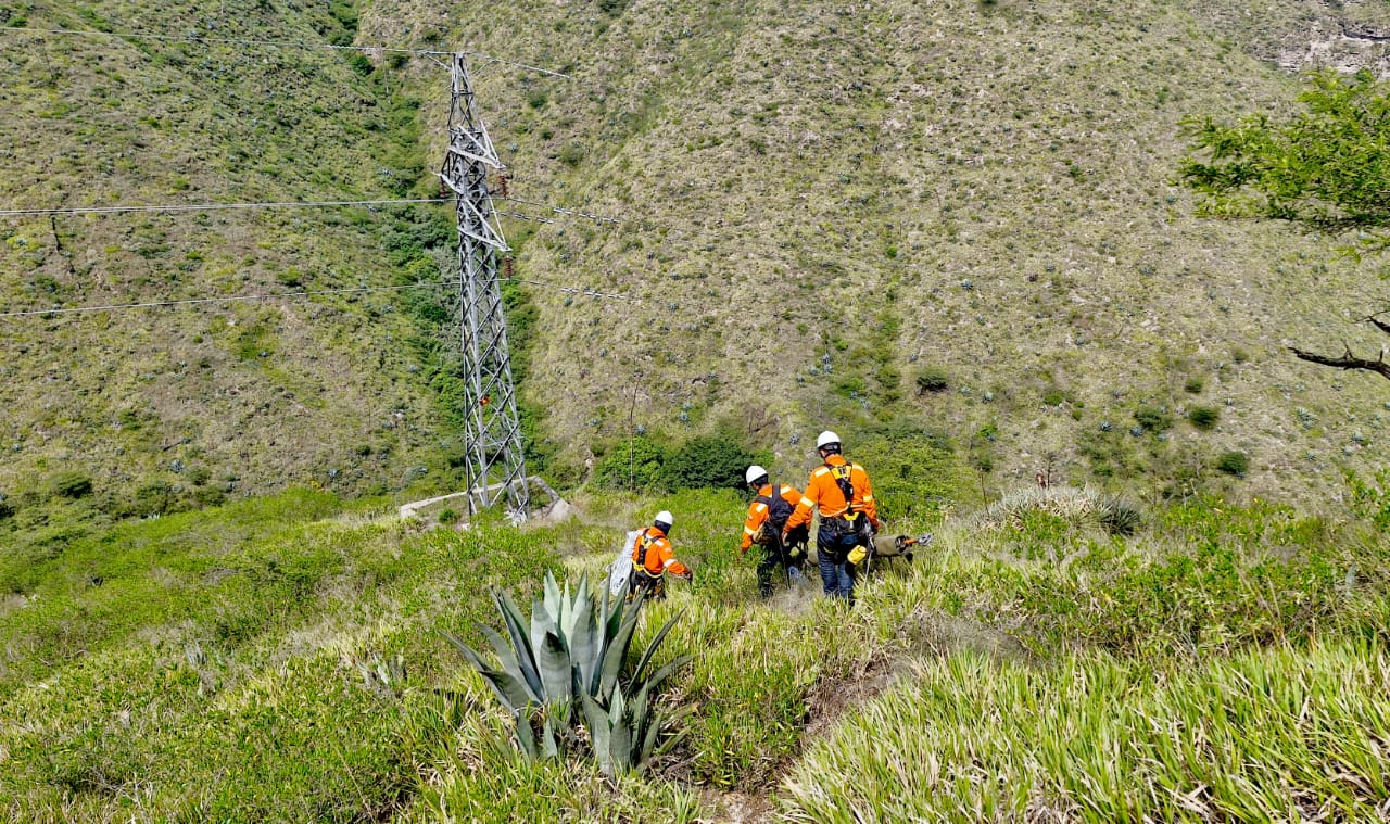En Puembo, sector de la fábrica PRONACA, personal del grupo de Líneas Energizadas de Transmisión, hizo el cambio de cadena de aisladores en la estructura No. 22.