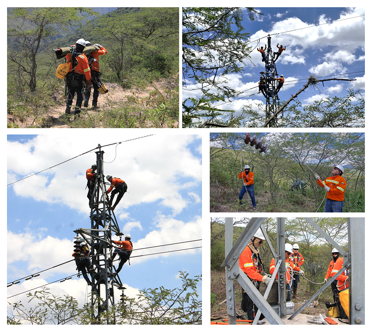El grupo de Mantenimiento de Líneas Subtransmisión Energizadas realiza cambio de aisladores en la estructura No. 5, sector de Collaquí – Tumbaco.